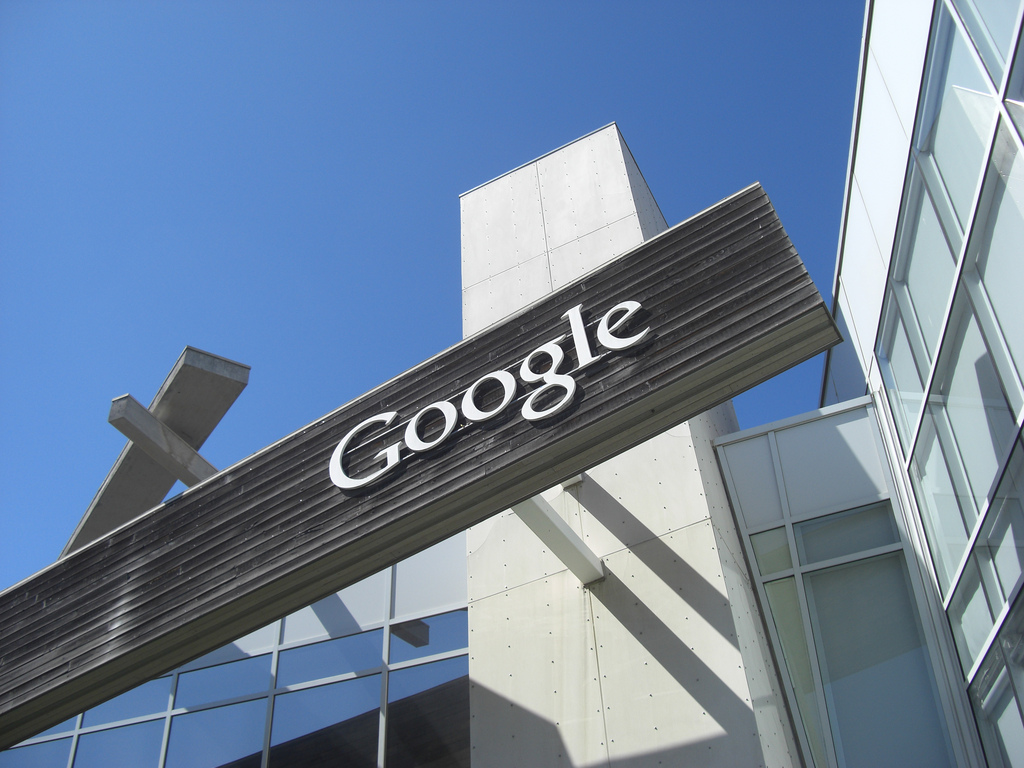 A photo of the Google logo outside the company's headquarters