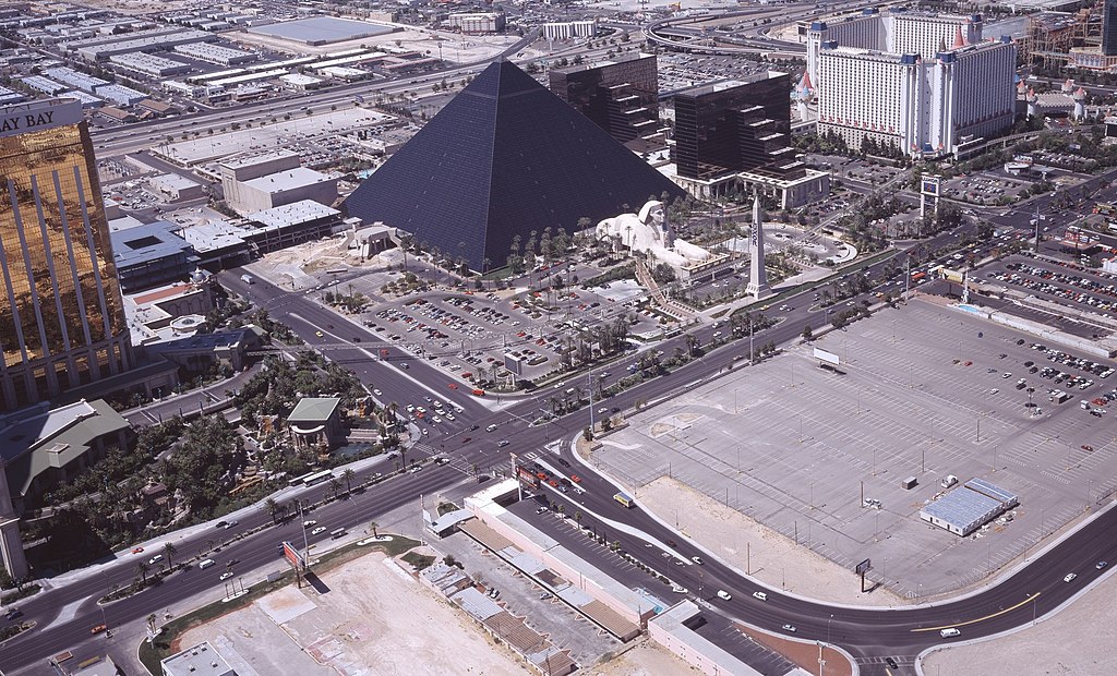 An aerial photo of the Las Vegas strip, where the 2017 shooting occured.