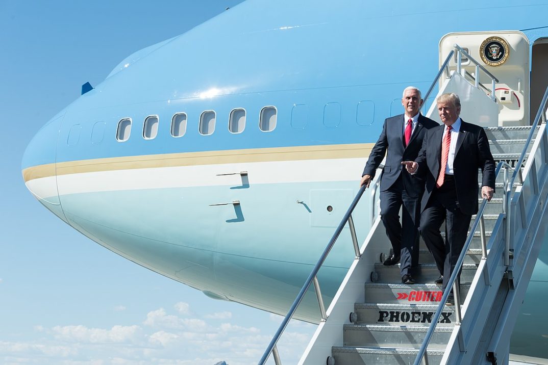 A photo of Donald Trump and Mike Pence leaving Air Force One