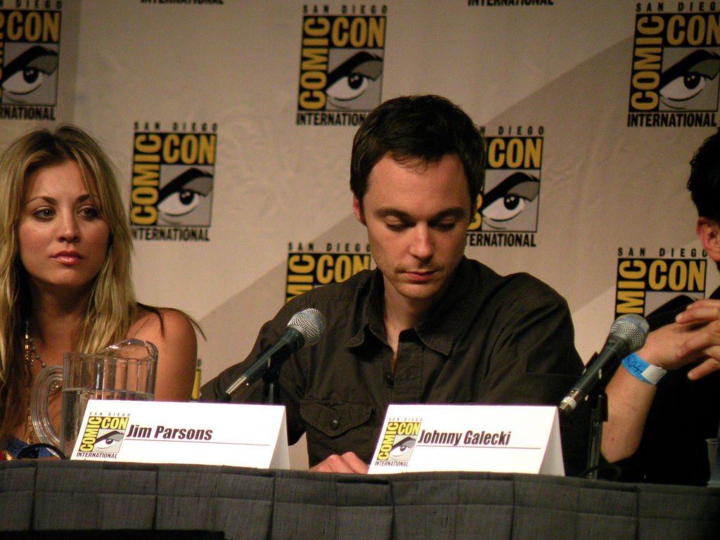 A photo of Jim Parsons, actor on The Big Bang Theory, at a Comic Con Panel.