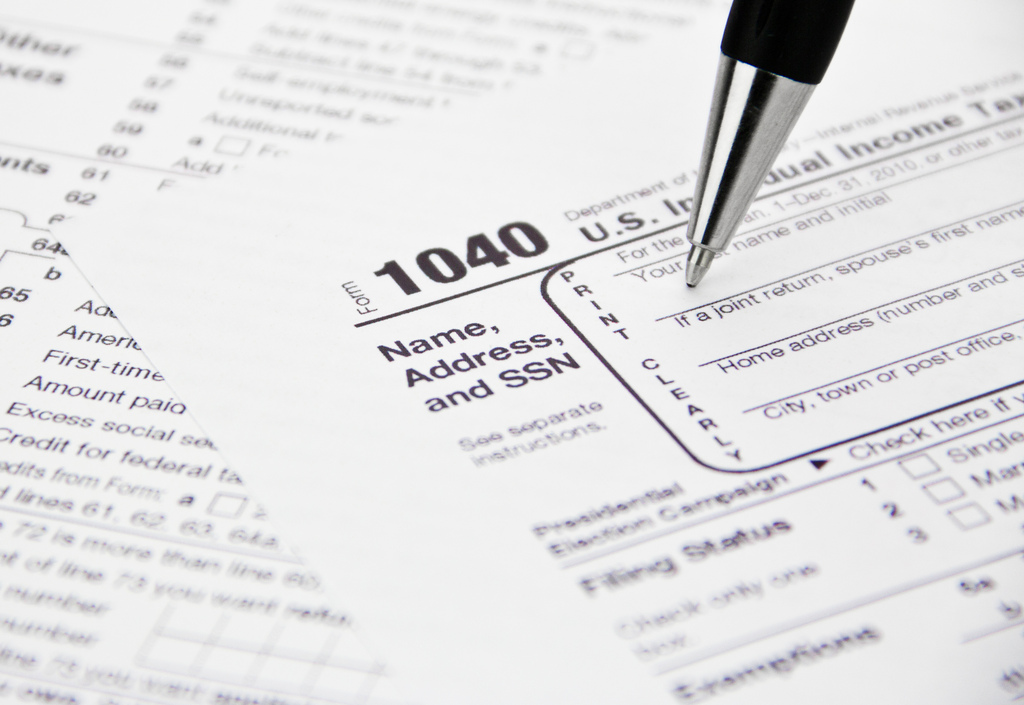 A close-up photo of U.S. Income Tax forms.