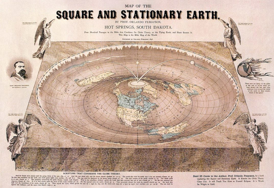 An old diagram depicting a scientist's theory about a flat earth.