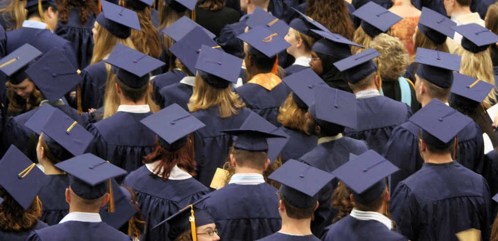 An image of high school graduates during a commencement ceremony.