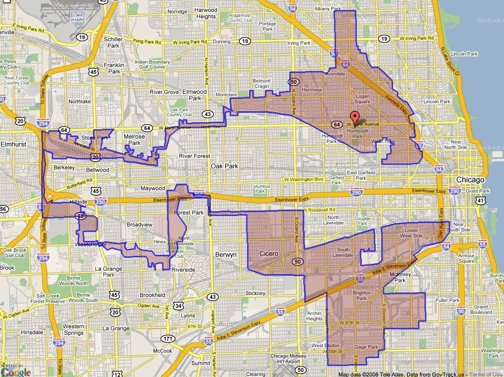 A map of a gerrymandered district in Chicago in 2004