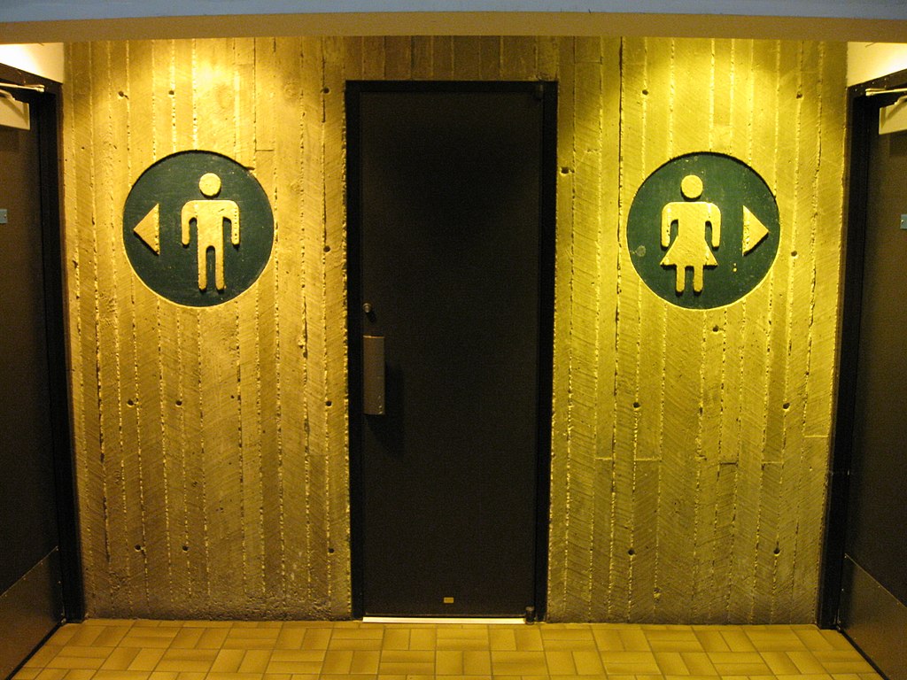 Photo of men's and women's bathroom stall signs
