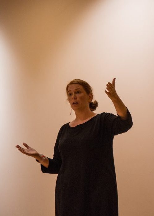 Philosopher Diana Heney on stage during her lecture at the Prindle Institute for Ethics