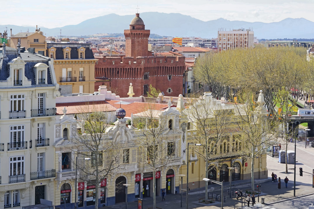 Photograph of the historic city center of Perpignan, France