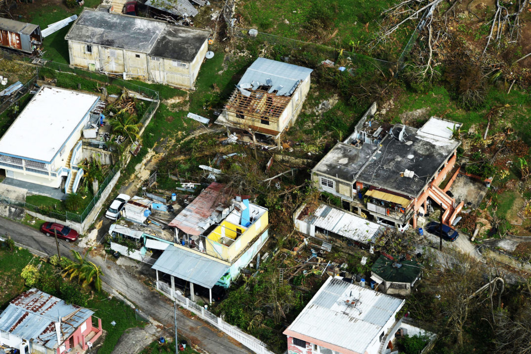 Arial photograph of destruction caused by Hurricane Maria