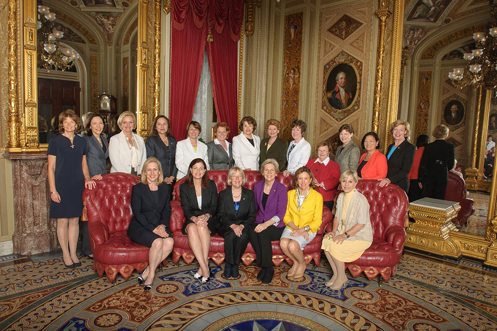 photograph of all the women save Senator Mary Landrieu on the US Senate in 2013