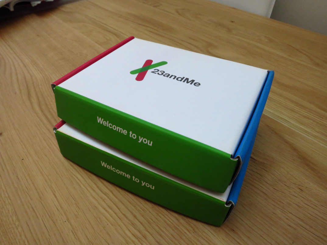 Photograph of two boxes by the brand 23AndMe