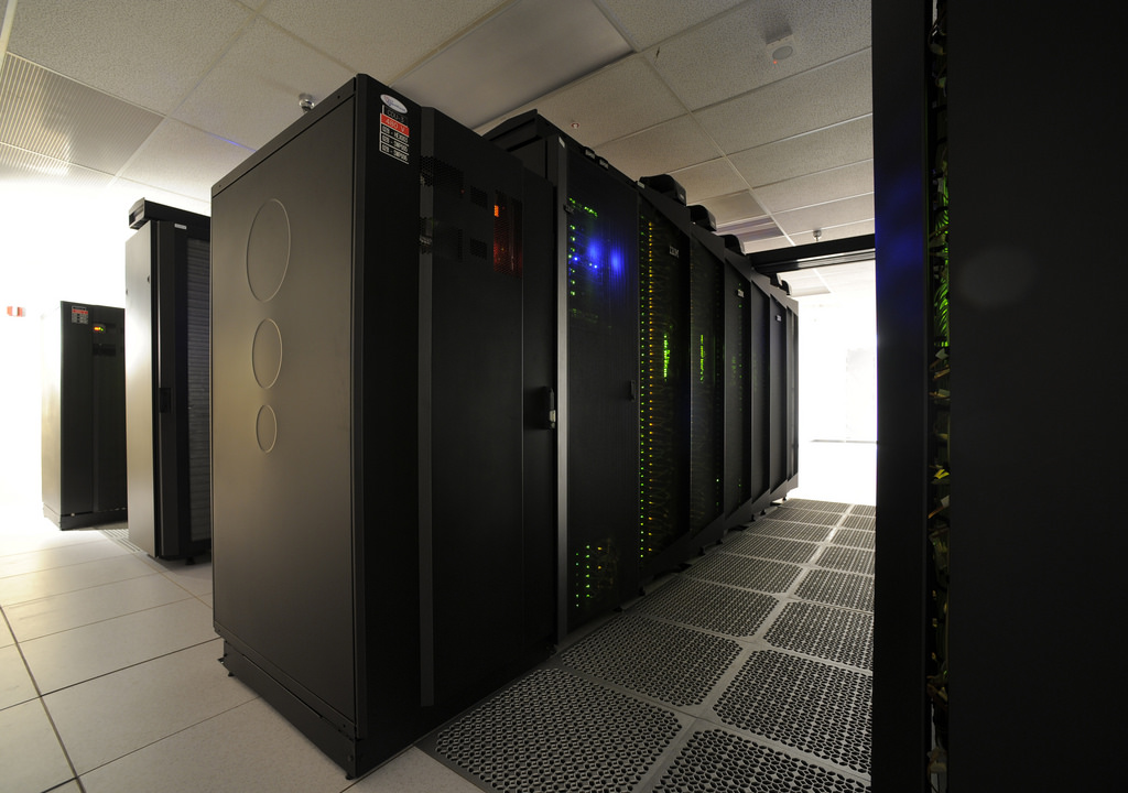A row of black supercomputer processors