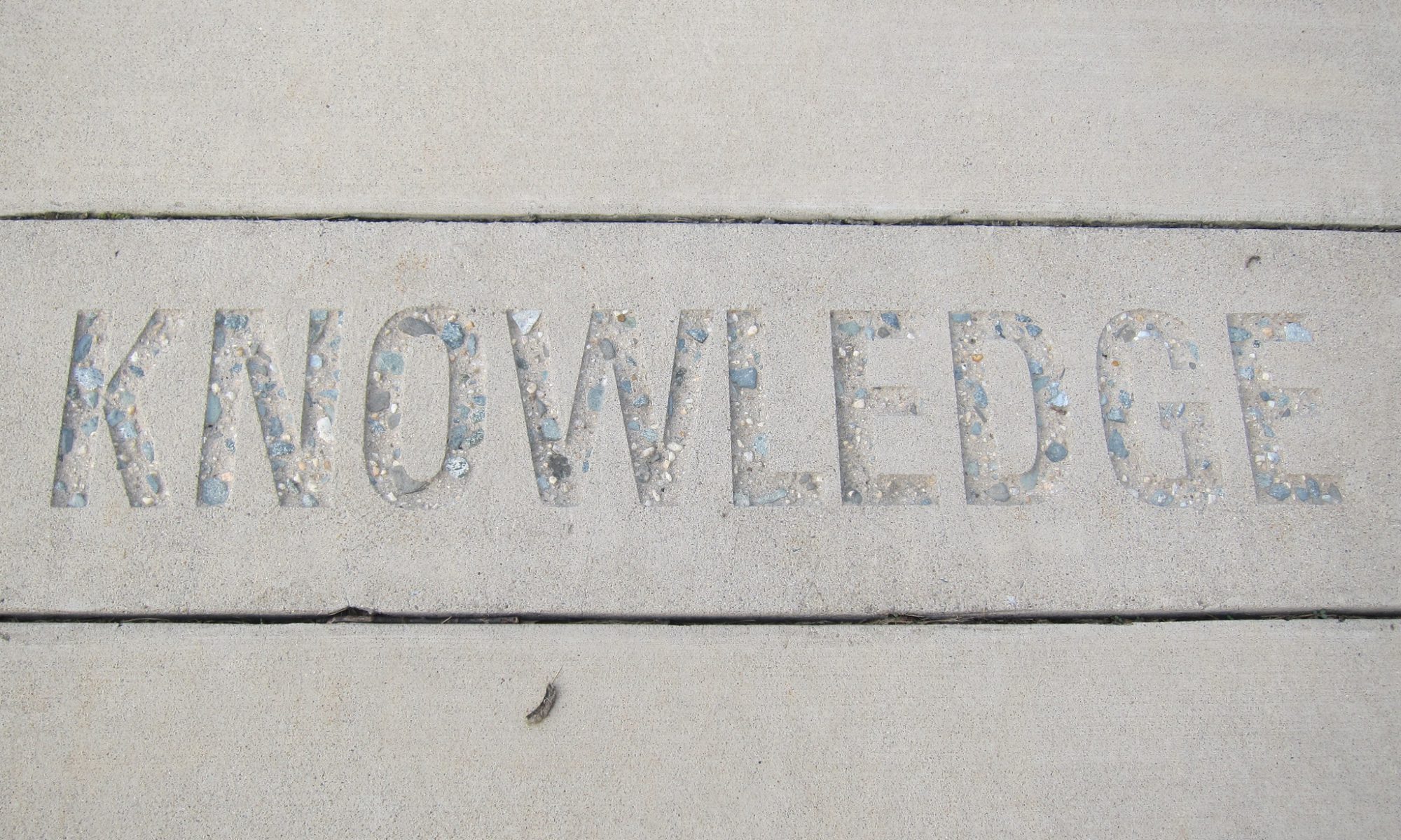 A photograph of the word "knowledge engraved in white sandstone