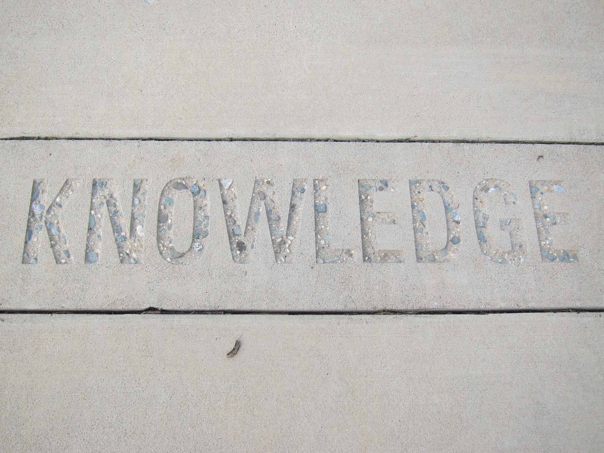 A photograph of the word "knowledge engraved in white sandstone