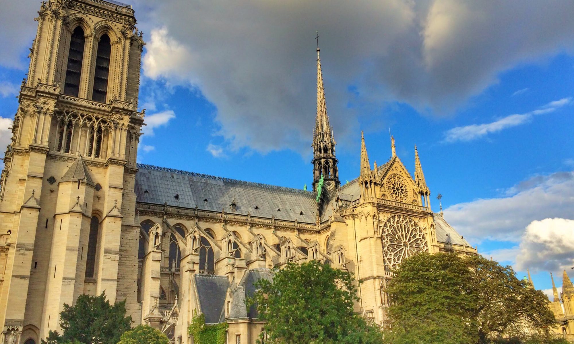 The Notre Dame cathedral in Paris photographed in 2015 from the side