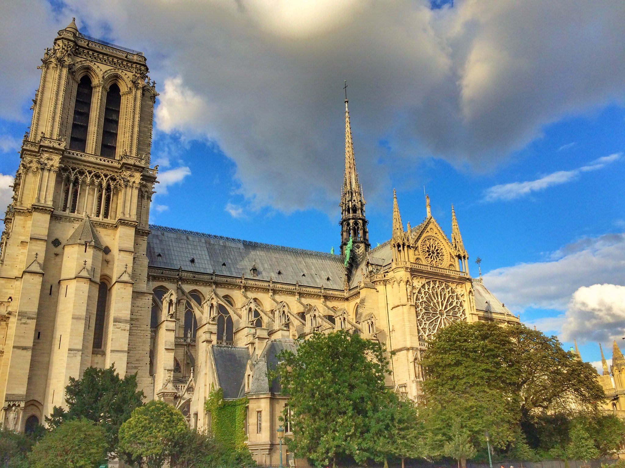 The Notre Dame cathedral in Paris photographed in 2015 from the side