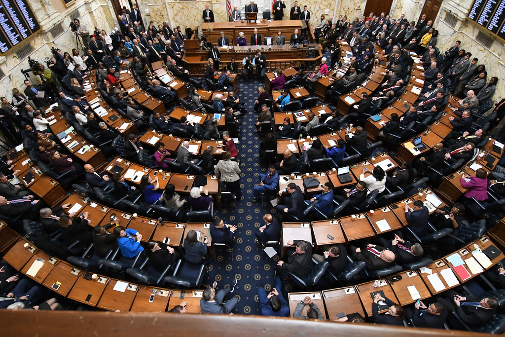 bird's eye photograph of Maryland state senate chamber