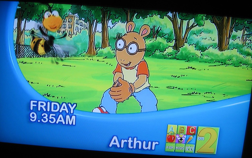 photograph of tv screen displaying an Arthur episode