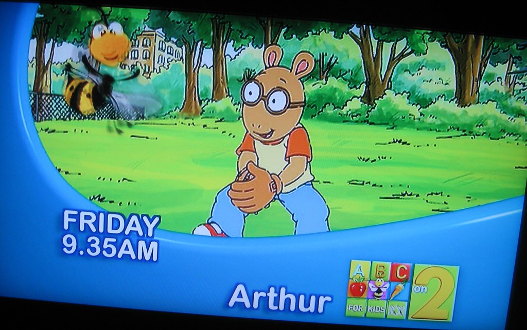 photograph of tv screen displaying an Arthur episode