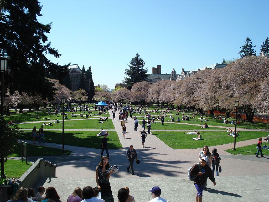 photograph of campus quad with students