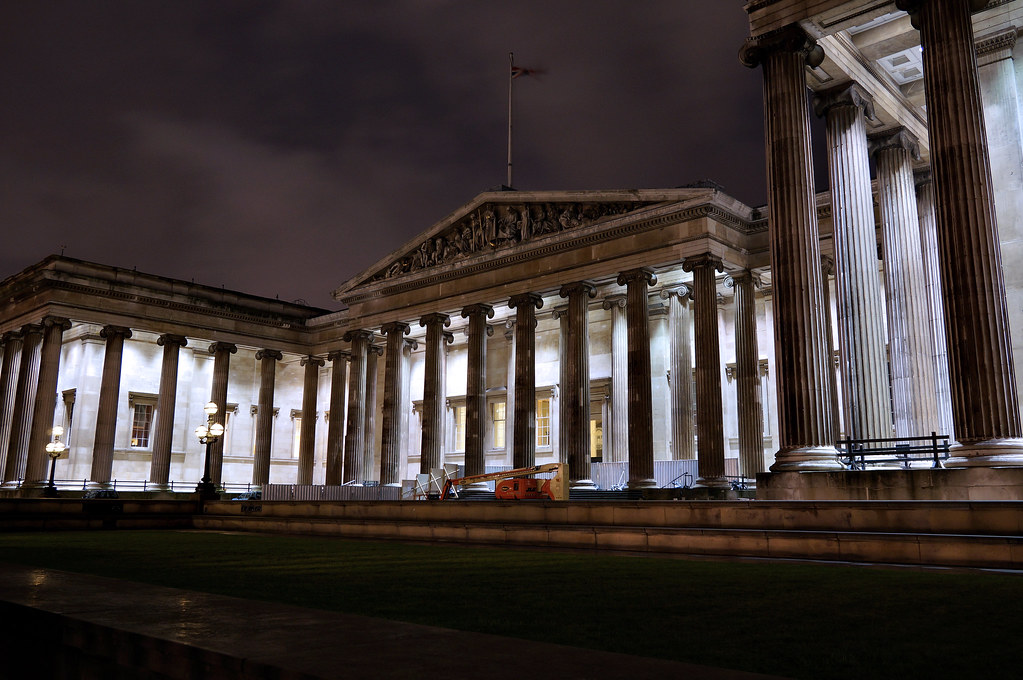 photograph of the British Museum at night