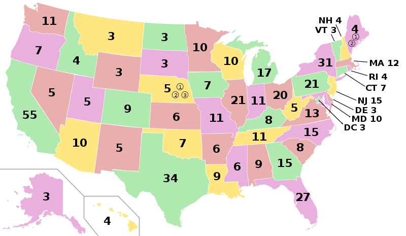image of US map of electoral votes by state