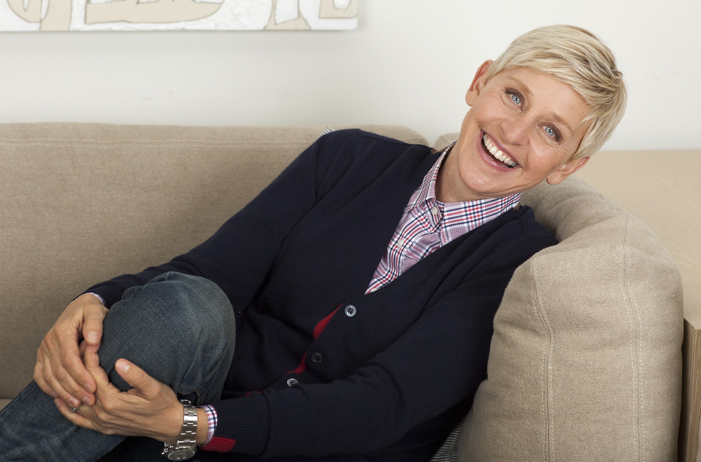 photograph of Ellen Degeneres relaxing on couch