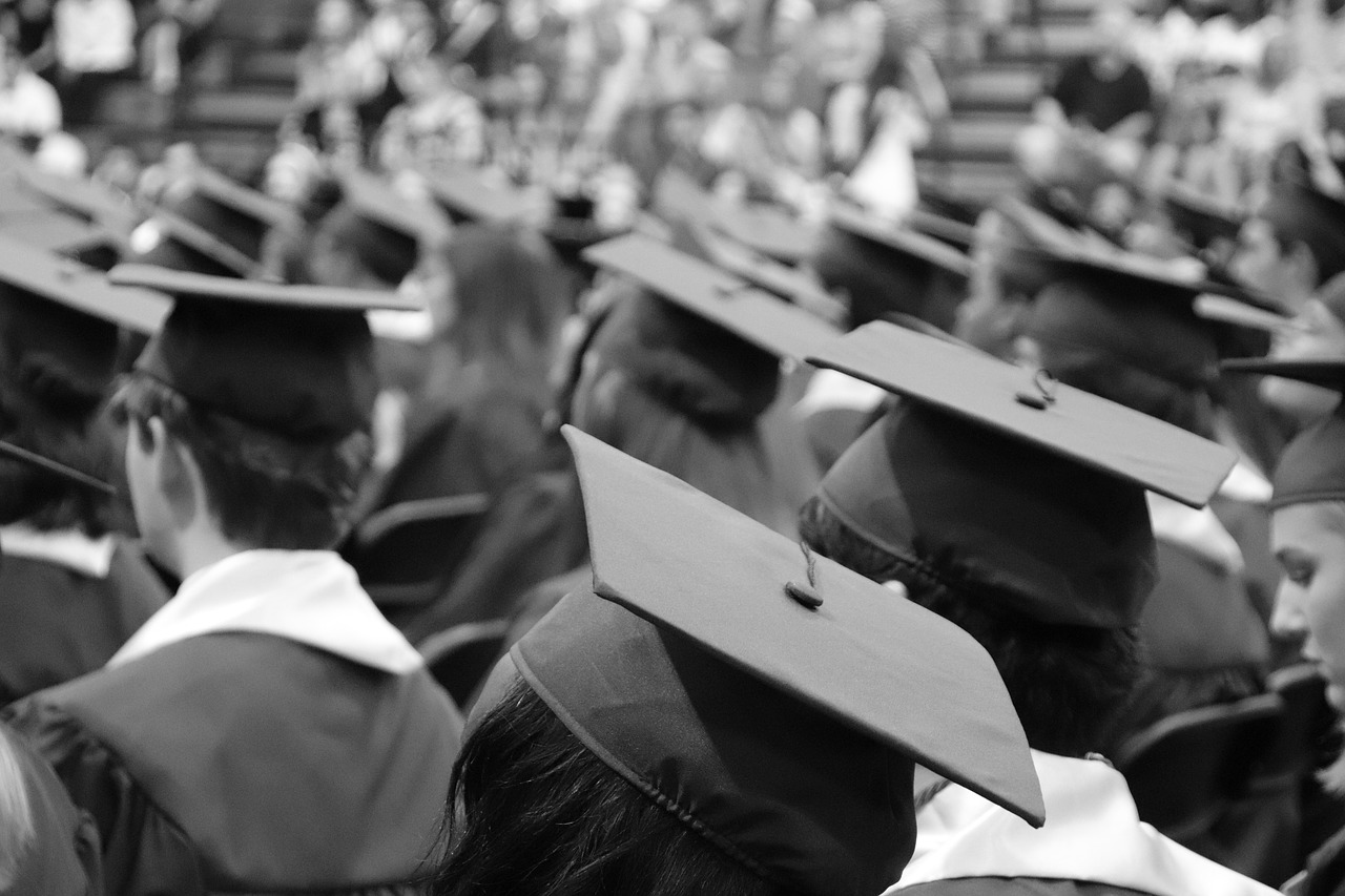 black and white photograph of graduation