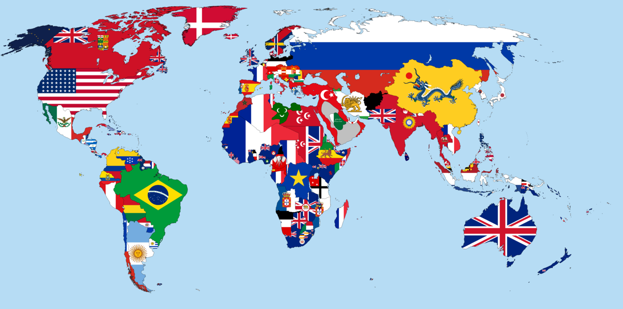 image of world map with flags indiciating national boundaries
