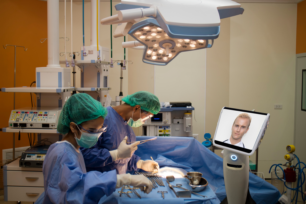 photograph of surgery performed with help of teleprescence robot