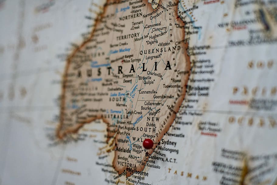 close-up photograph of Australia on globe