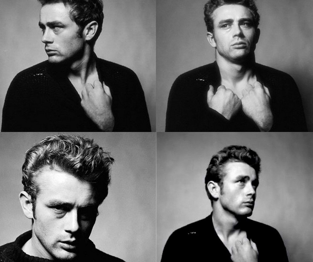 A collage of four photographs of James Dean