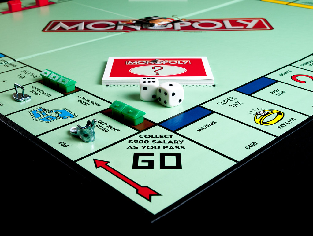 photograph of Monopoly game board
