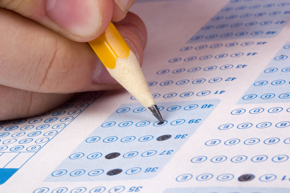 photograph of scantron exam being filled in with pencil