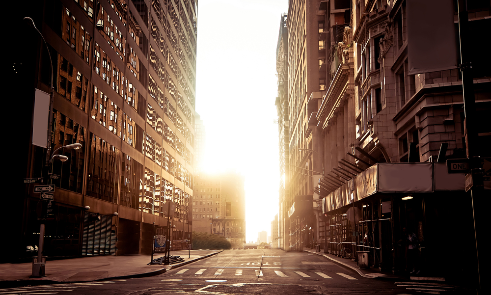 photograph of empty New York City street at dawn