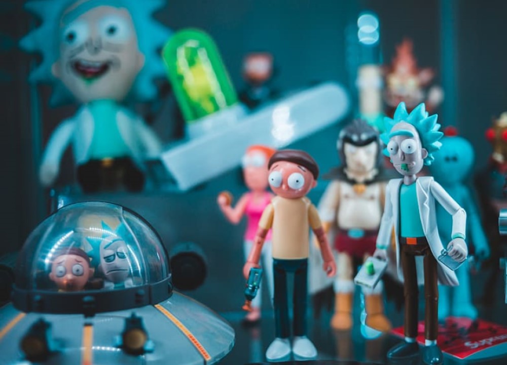 photograph of several rick and morty action figures