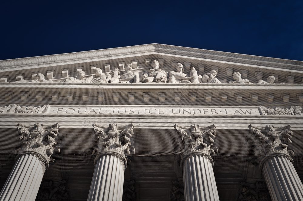 Detail of the SCOTUS building that reads "equal justice under law"