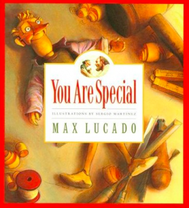 Book cover for You Are Special with an illustration featuring an illustration of a smiling wooden puppet-man surrounded by various wooden toys.