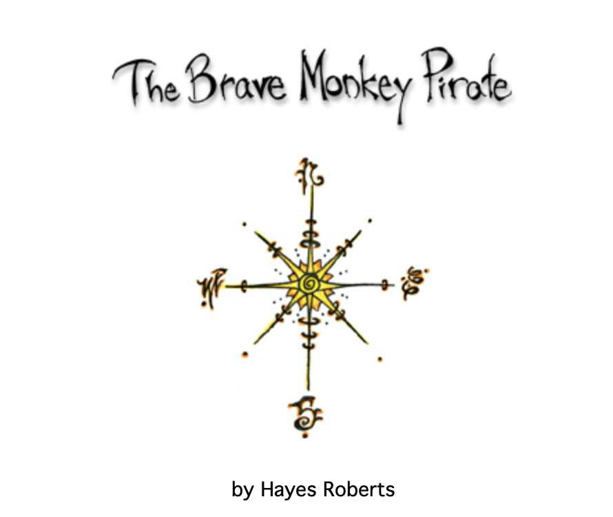 Illustrated book cover for The Brave Monkey Pirate with a simple illustration of a compass