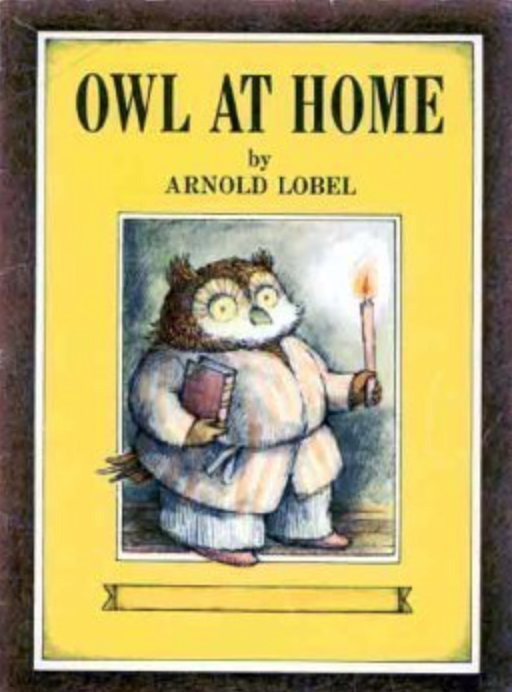Cover image for Owl at Home featuring an illustration of an owl dressed in human pajamas holding a book and a candlestick with a lit candle.