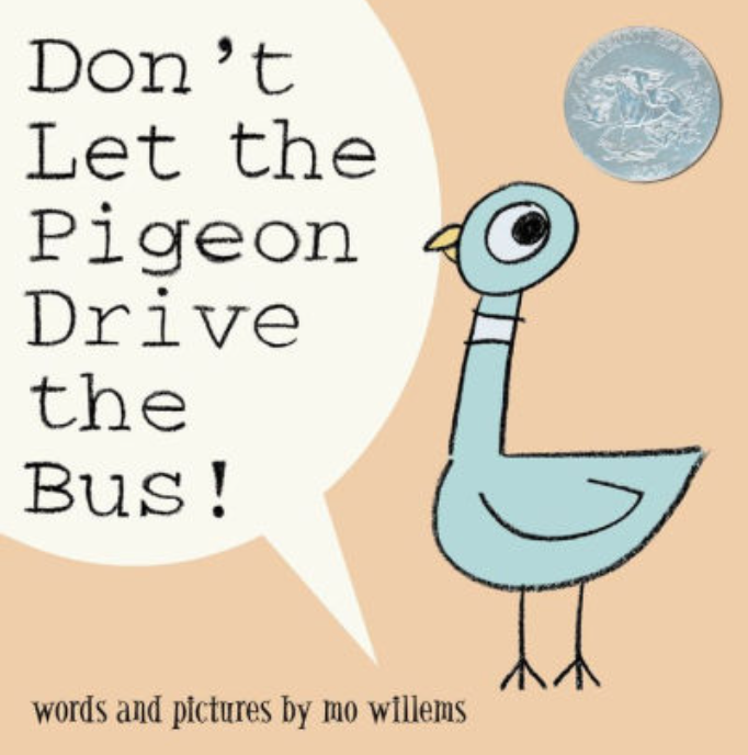 Cover image for Don't Let the Pigeon Drive the Bus of a blue cartoon pig looking slightly mischeiviously to the side