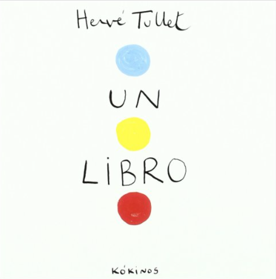 Illustrated book cover featuring a white background with a yellow dot painted directly in the center, surrounded by the words "Un Libro"