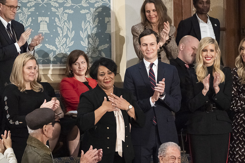 photograph of Alice Johnson being granted clemency at State of the Union in 2018