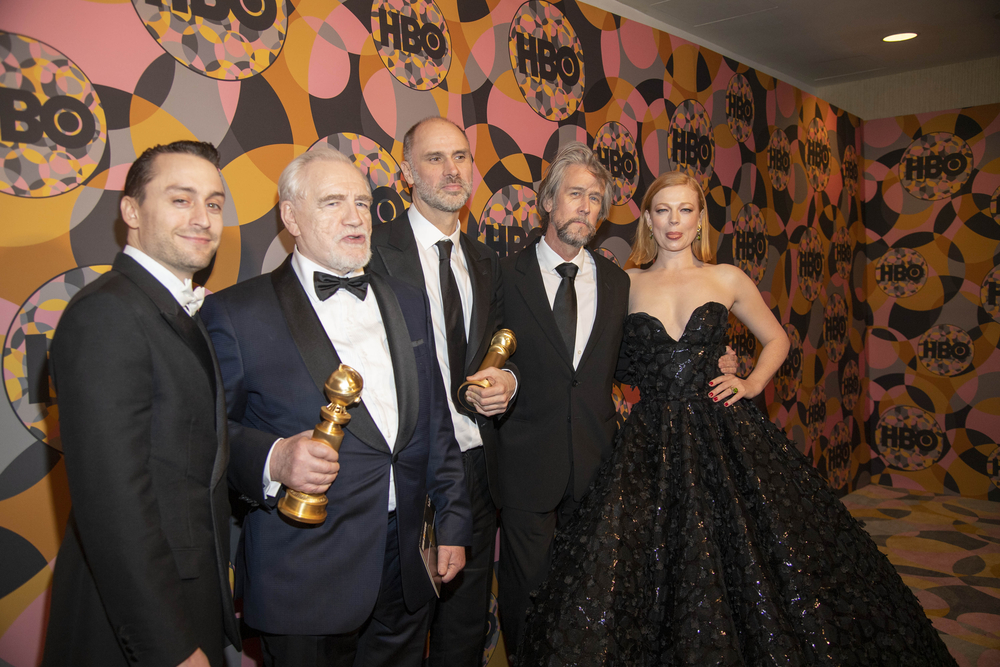 photograph of cast of Succession after Golden Globes