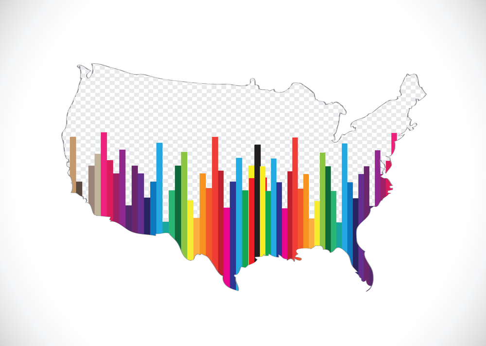image of map of US displayed as multi-colored bar graph