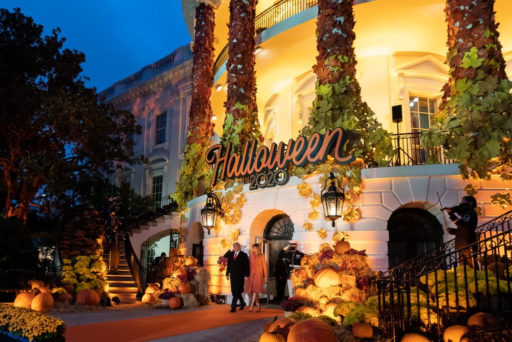 photograph of Halloween event at White House with Donald and Melania Trump