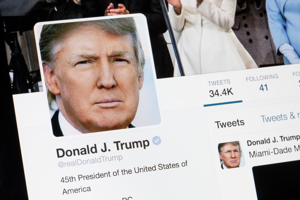 photograph of screen displaying Trump's Twitter profile