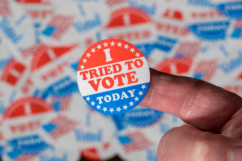 photograph of an "I tried to vote today" sticker