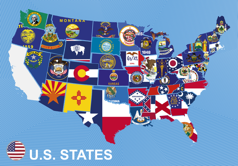 image of US map with flags of states