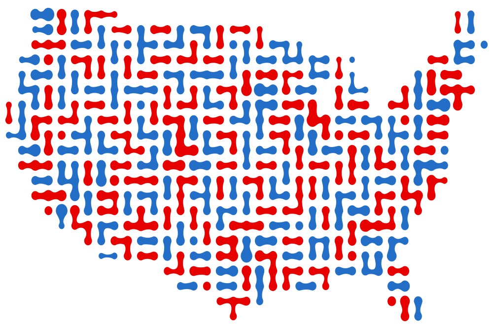 image of red and blue cells making a map of the US
