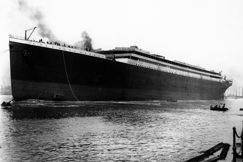 black-and-white photograph of Titanic